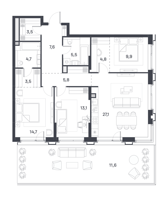 4 ккв (Евро) 109,5 м²