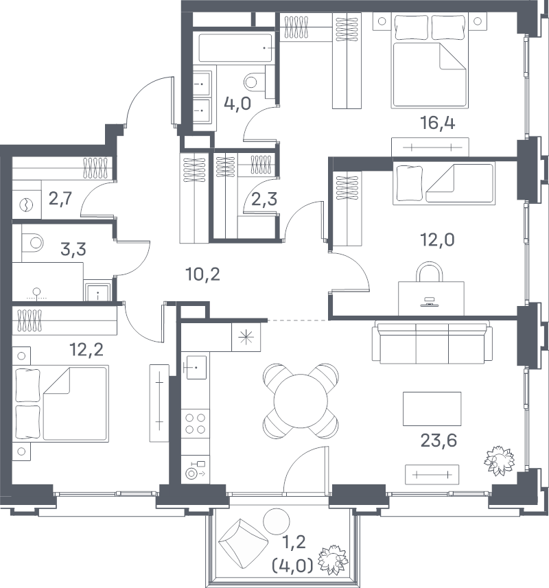 4 ккв (Евро) 87,9 м²