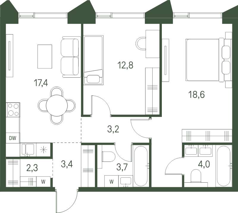3 ккв (Евро) 65,4 м²
