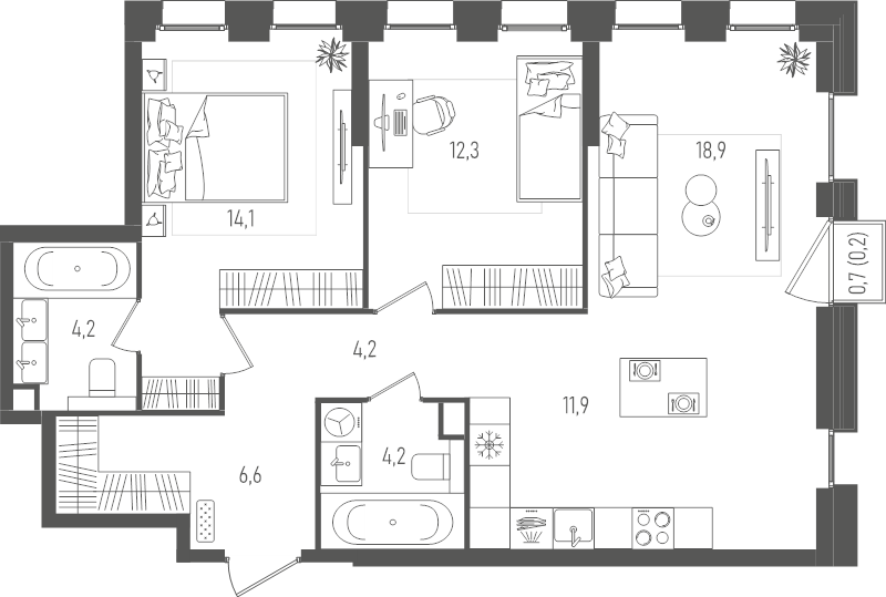 3 ккв (Евро) 76,6 м²