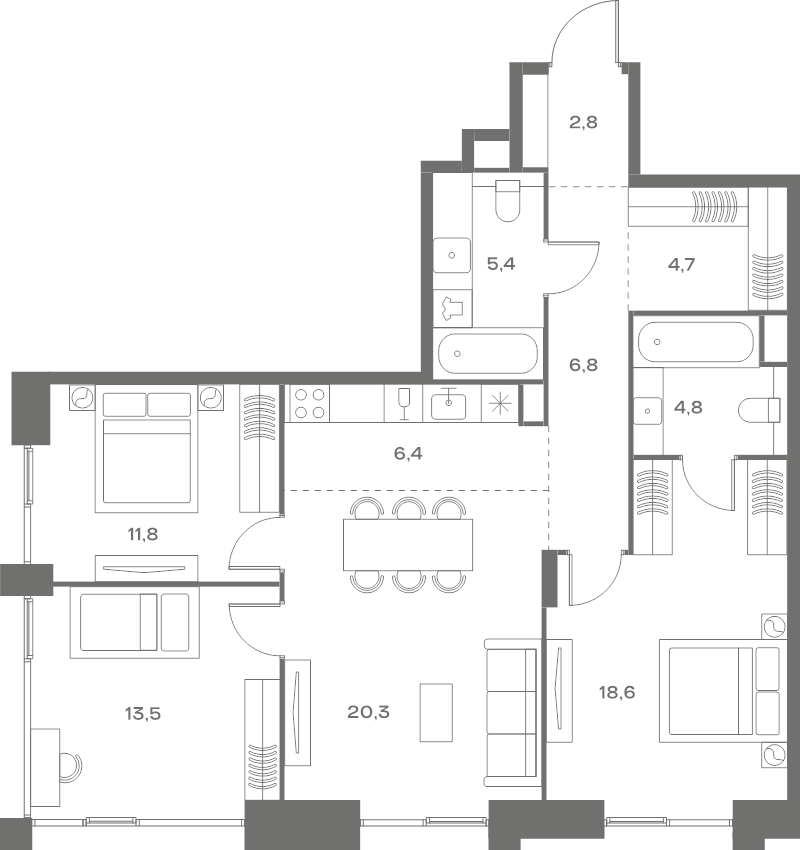 4 ккв (Евро) 95,1 м²