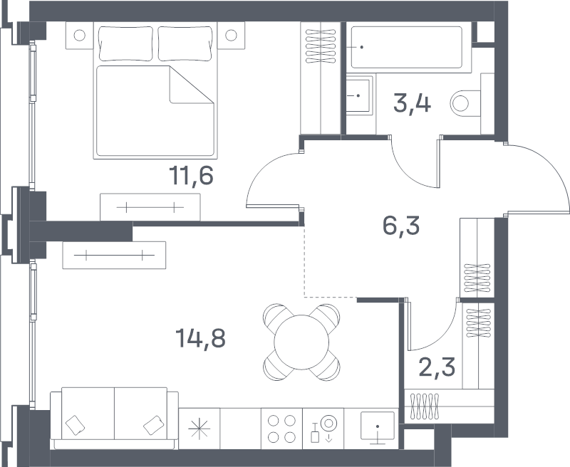 1 ккв 38,4 м²