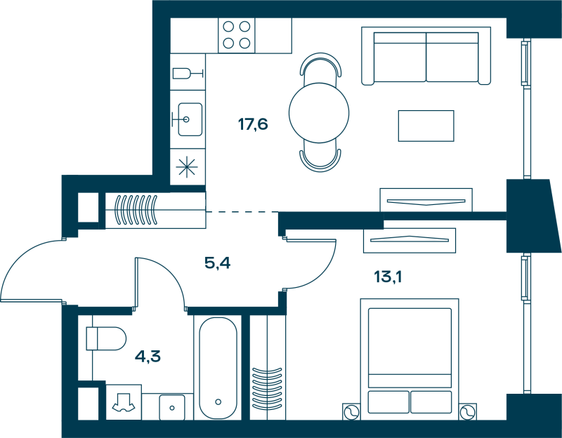 2 ккв (Евро) 41,5 м²