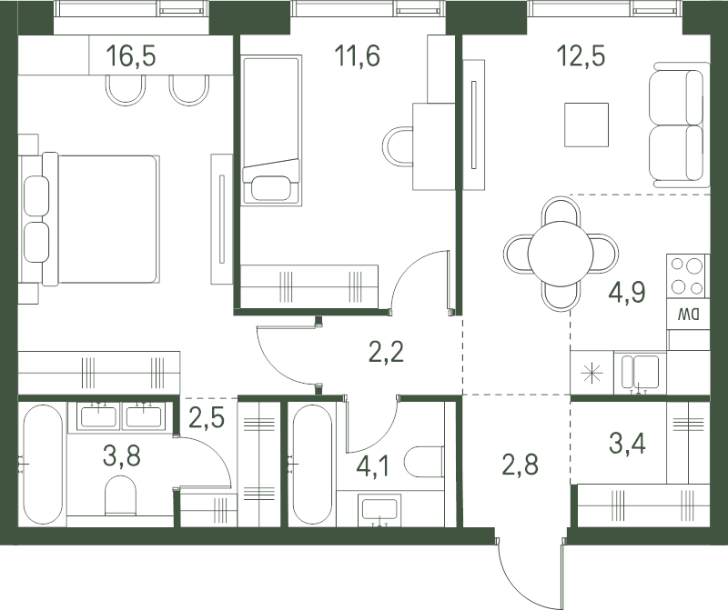 3 ккв (Евро) 64,3 м²