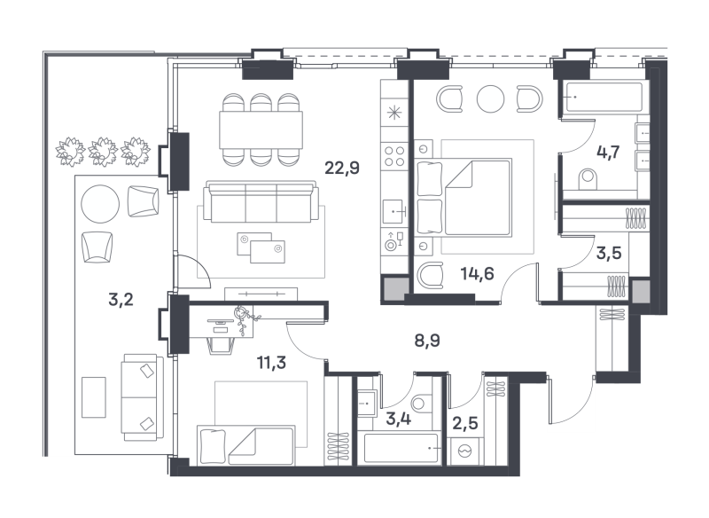 3 ккв (Евро) 75,4 м²