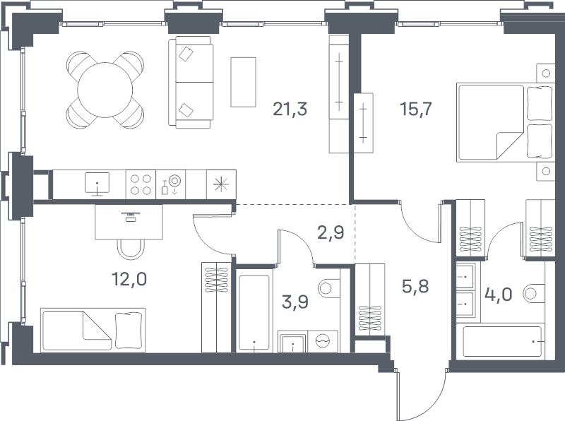 3 ккв (Евро) 65,6 м²