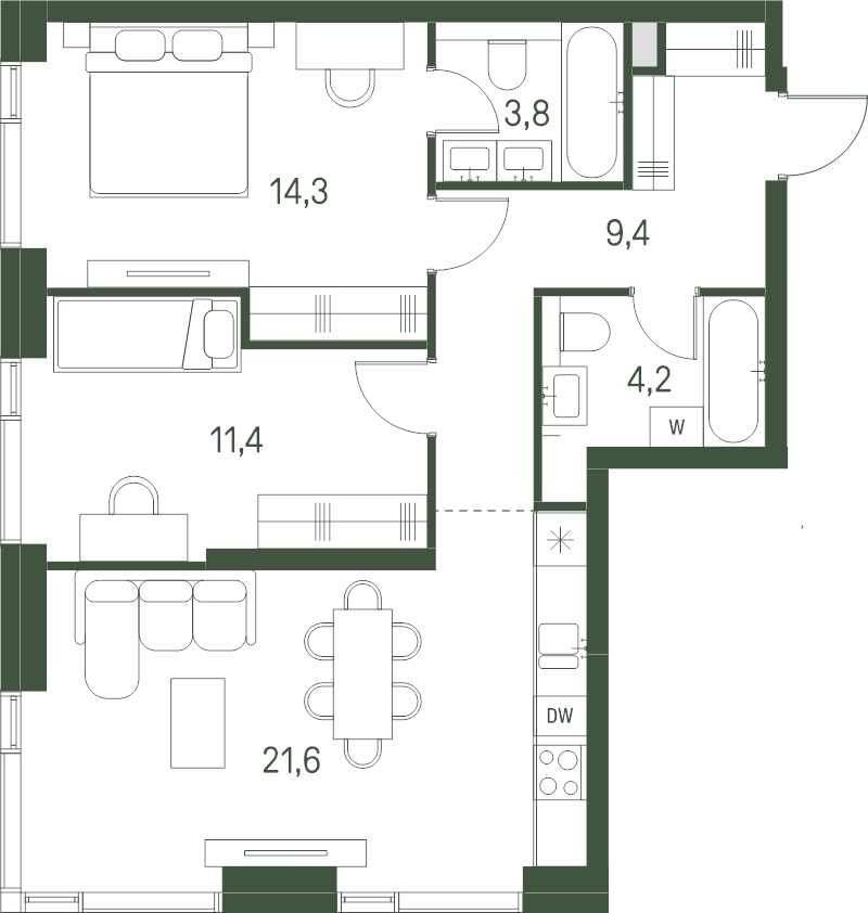 3 ккв (Евро) 64,8 м²