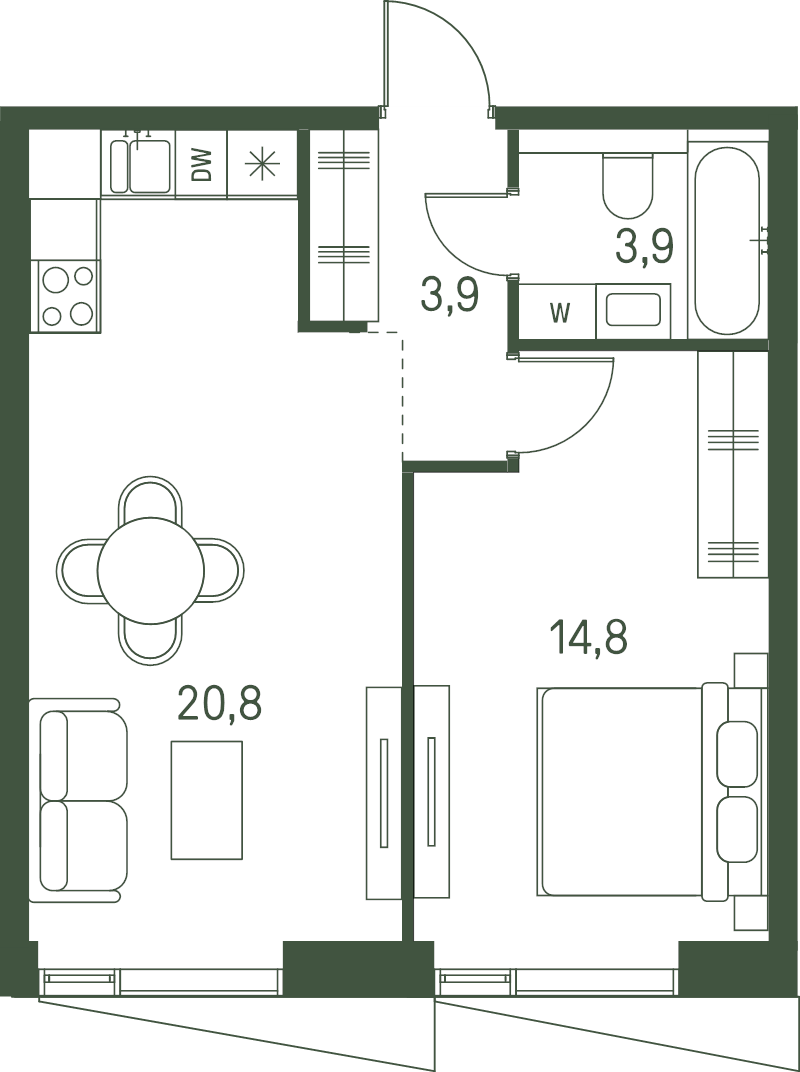 2 ккв (Евро) 43,4 м²