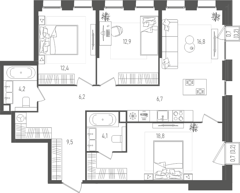 4 ккв (Евро) 92 м²