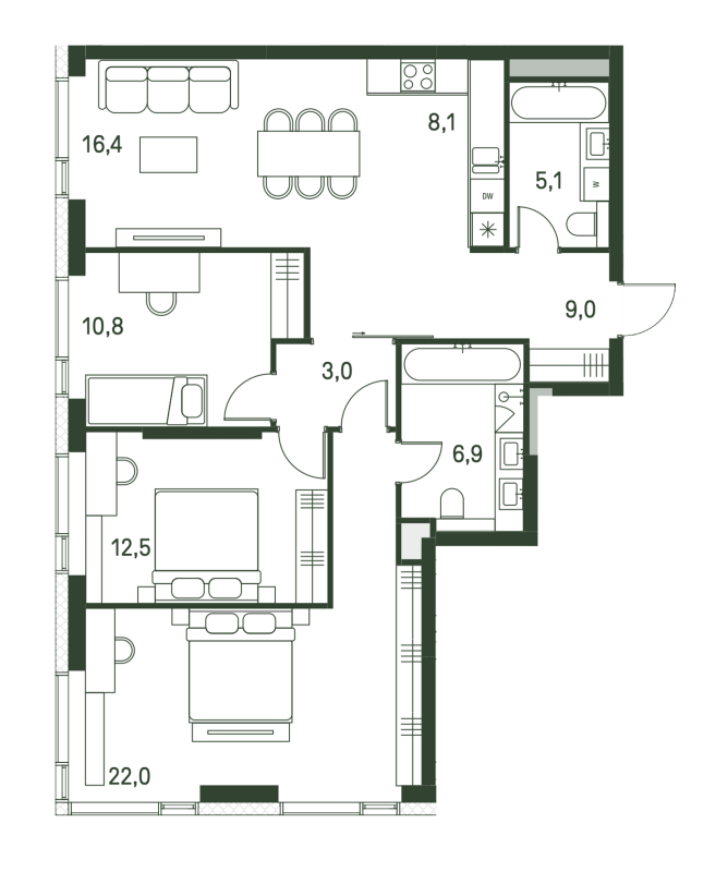 4 ккв (Евро) 93,8 м²