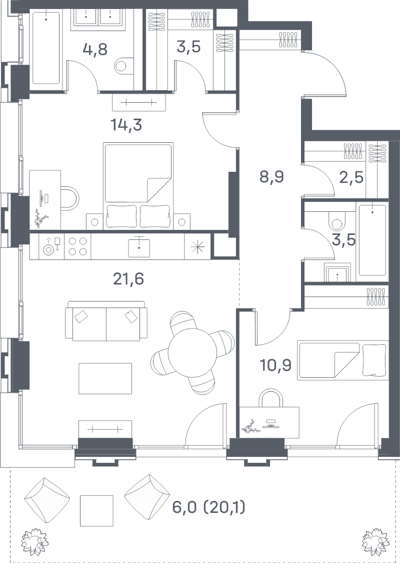 3 ккв (Евро) 76 м²