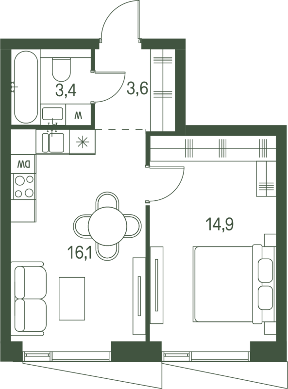 2 ккв (Евро) 38 м²
