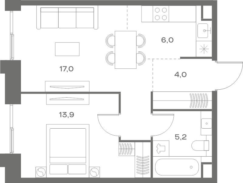 2 ккв (Евро) 46,1 м²