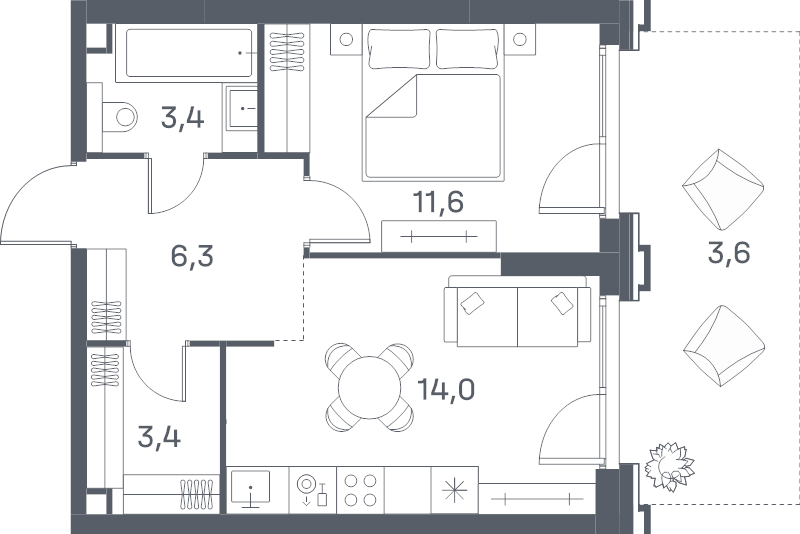 1 ккв 42,4 м²