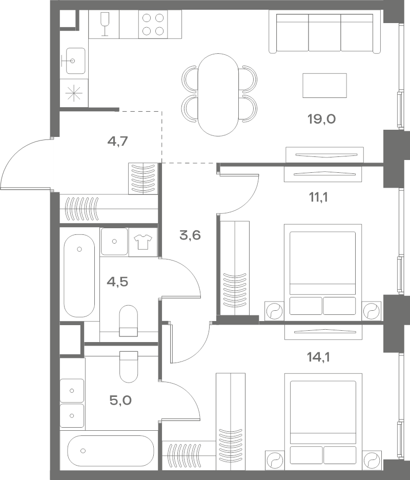 3 ккв (Евро) 62 м²
