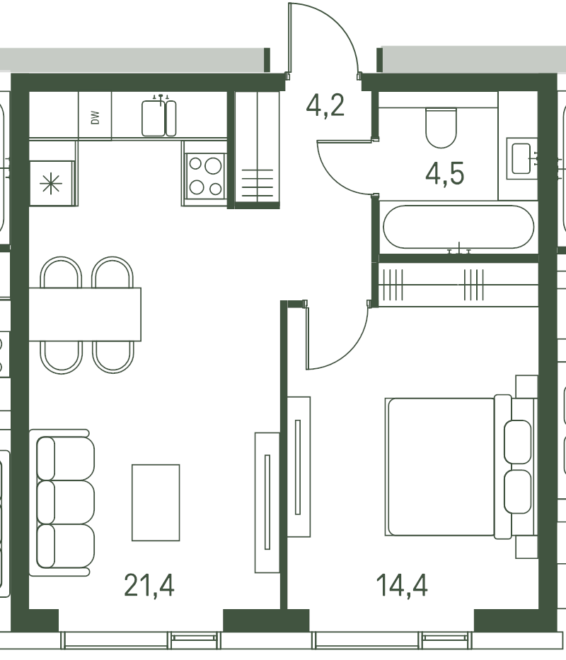 2 ккв (Евро) 44,5 м²