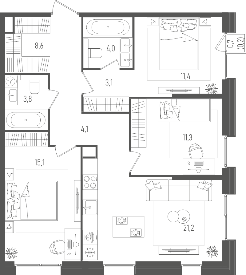 4 ккв (Евро) 82,8 м²