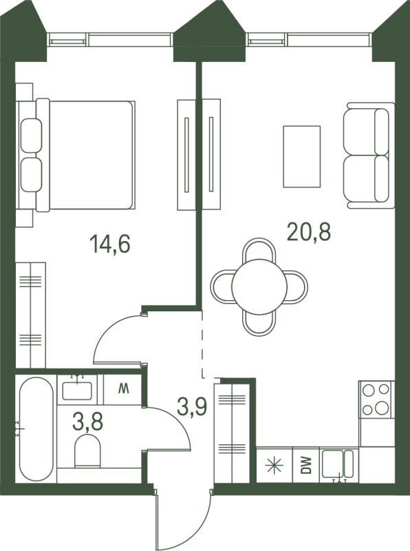 2 ккв (Евро) 43,1 м²