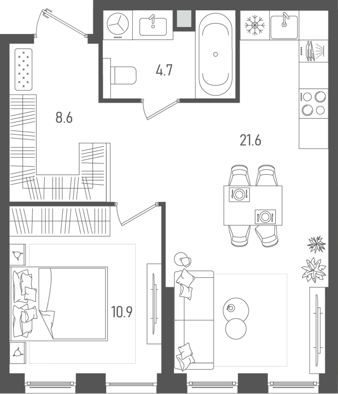 2 ккв (Евро) 46 м²