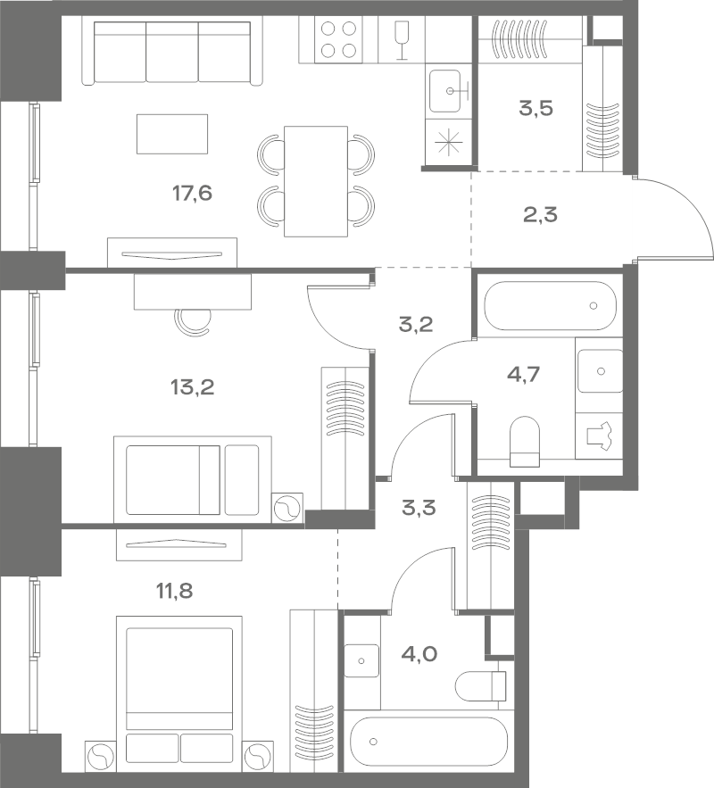 3 ккв (Евро) 63,6 м²