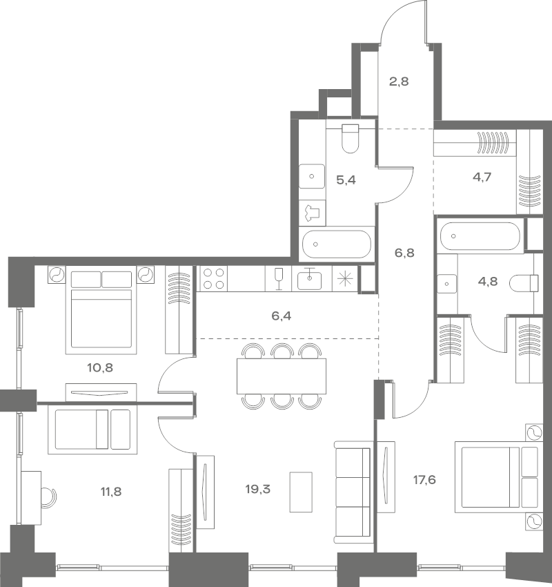 4 ккв (Евро) 90,4 м²