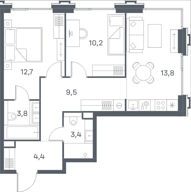 2 ккв 57,8 м²