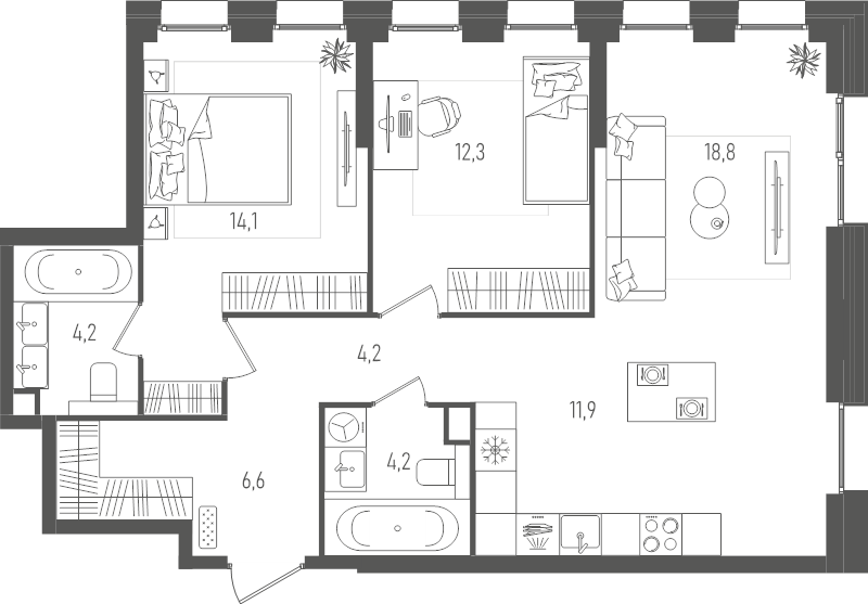 3 ккв (Евро) 76,3 м²