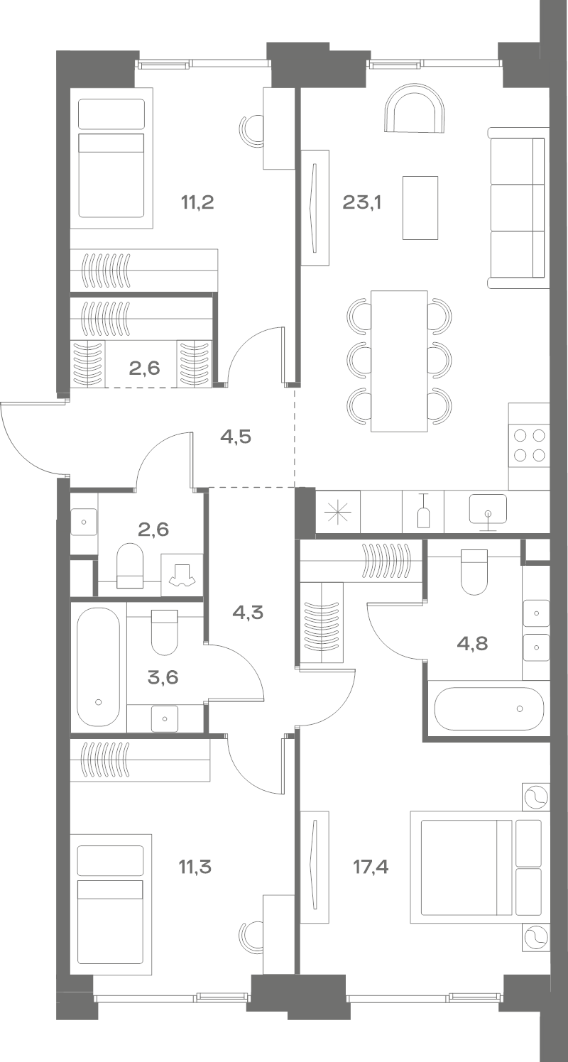 4 ккв (Евро) 85,4 м²
