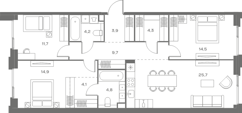 4 ккв (Евро) 97,8 м²