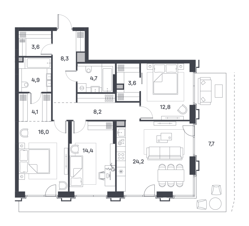 4 ккв (Евро) 134,8 м²