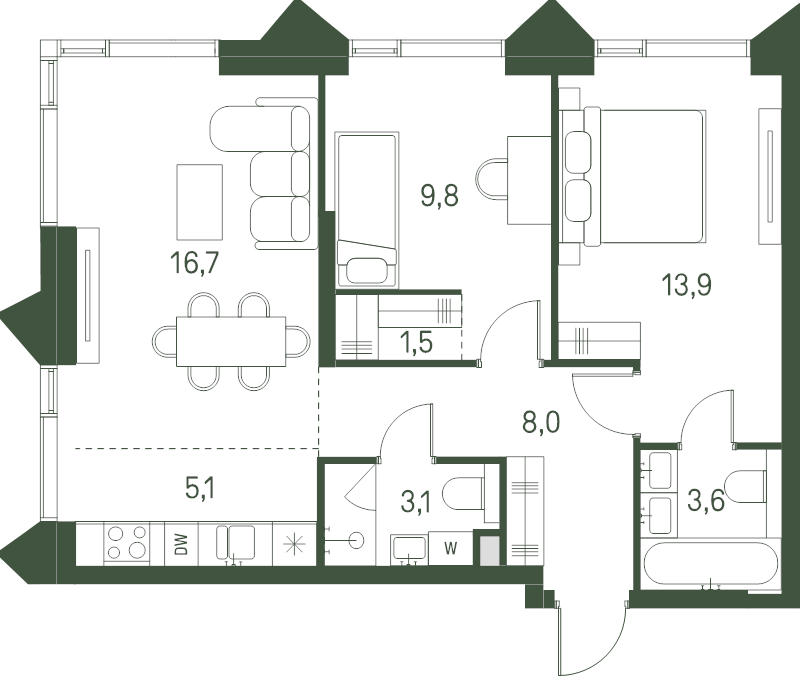 3 ккв (Евро) 61,7 м²