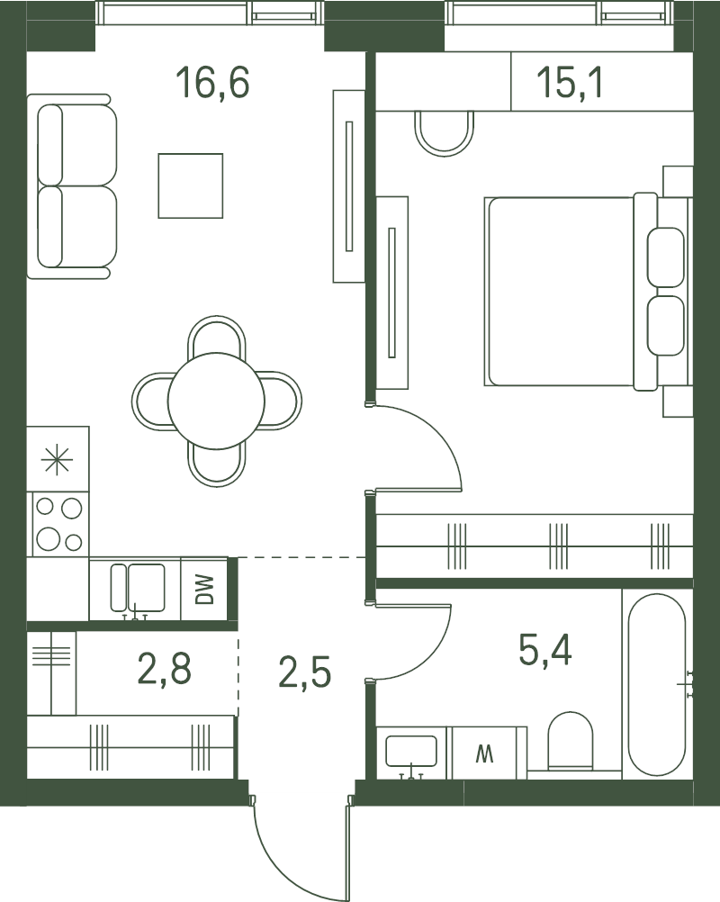 2 ккв (Евро) 42,4 м²