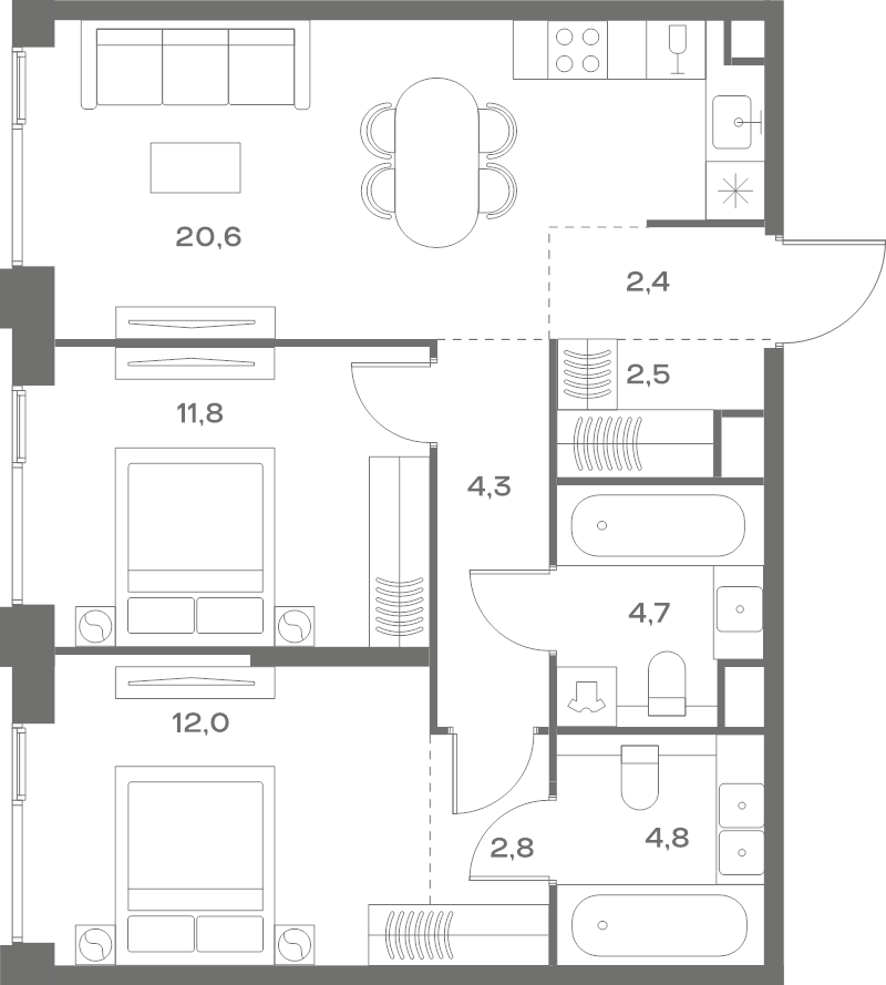 3 ккв (Евро) 65,9 м²