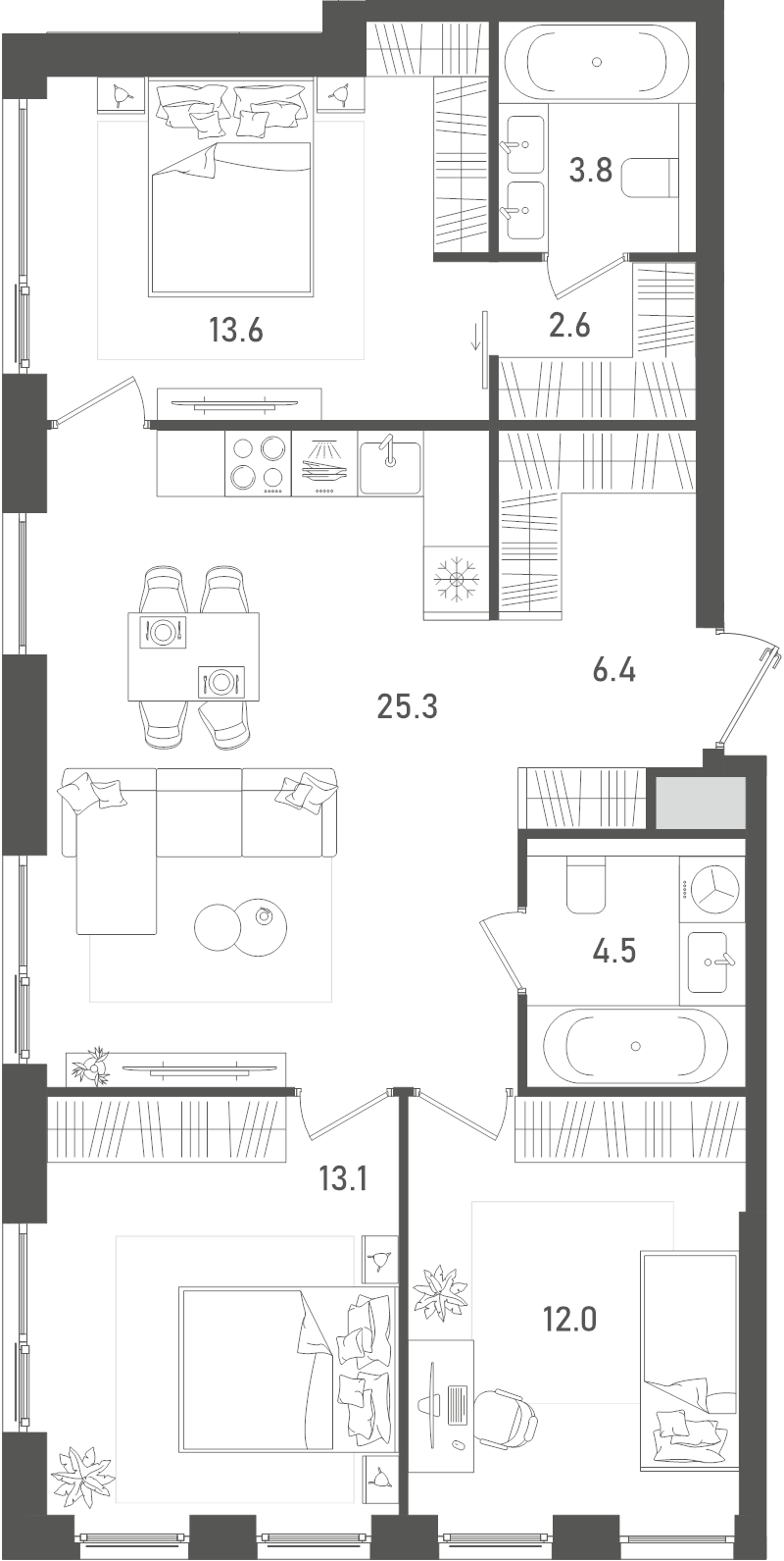4 ккв (Евро) 81,3 м²