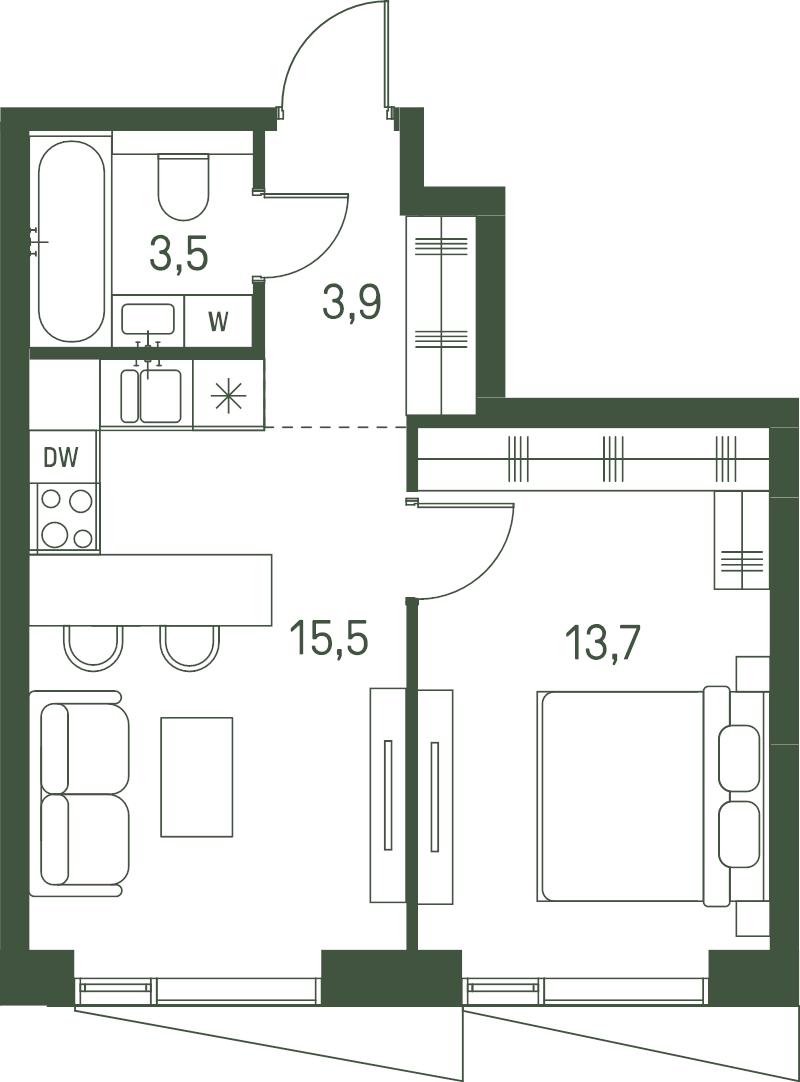 2 ккв (Евро) 36,6 м²