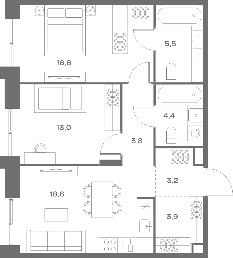 3 ккв (Евро) 69 м²