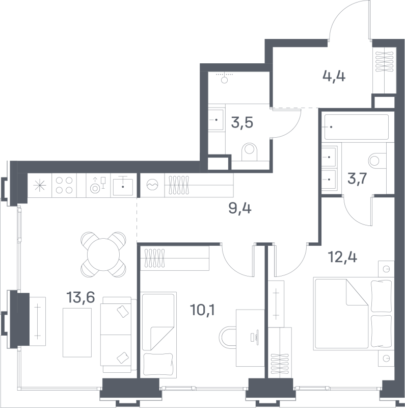 2 ккв 57,1 м²