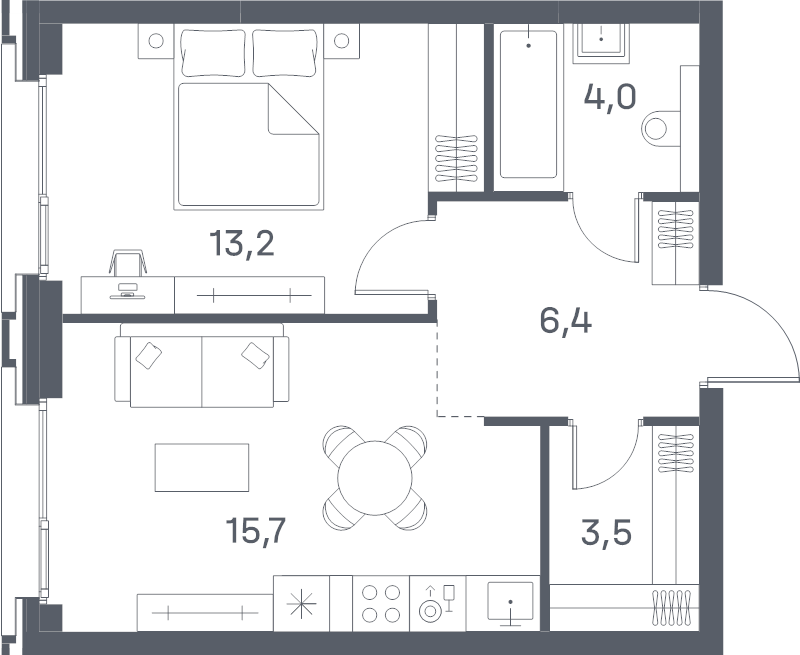 2 ккв (Евро) 42,8 м²