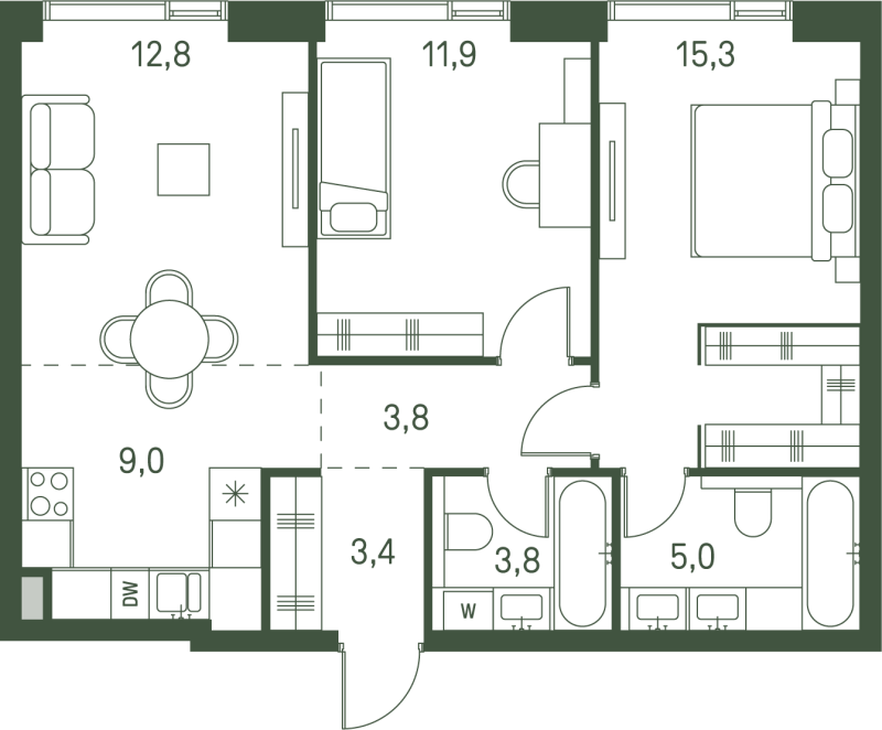 3 ккв (Евро) 65 м²