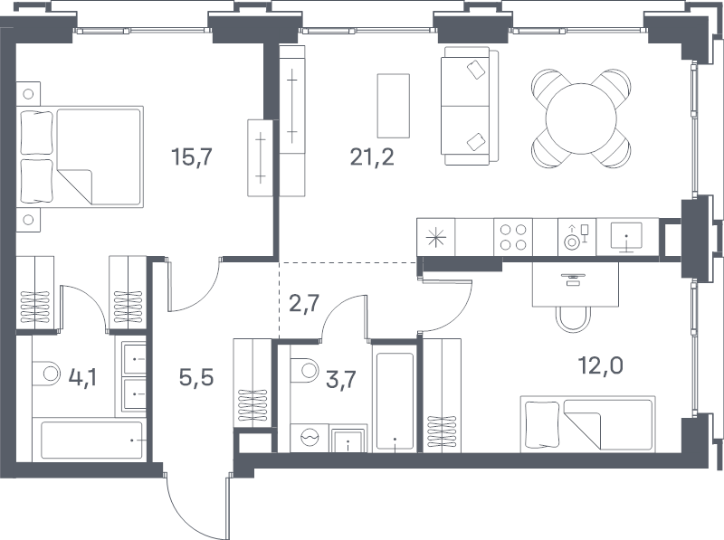 3 ккв (Евро) 64,9 м²