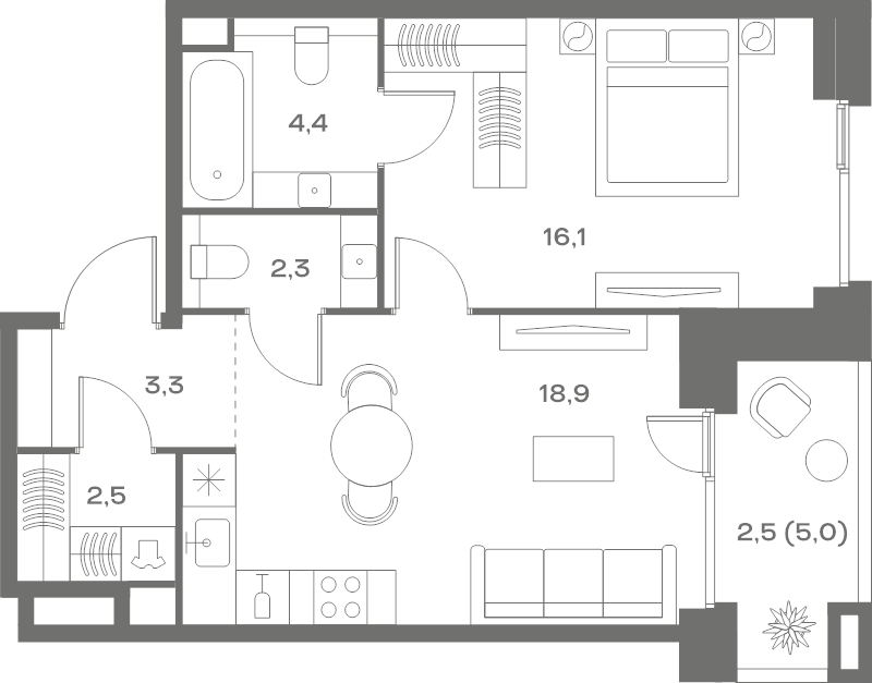 2 ккв (Евро) 50 м²