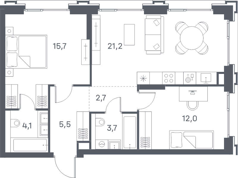 3 ккв (Евро) 64,9 м²
