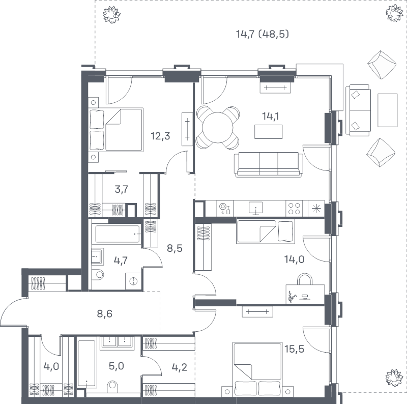 3 ккв 111,5 м²
