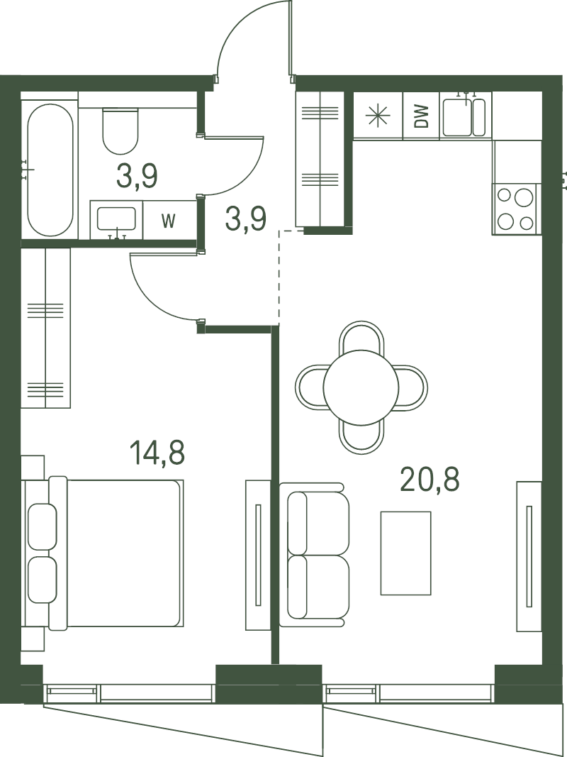 2 ккв (Евро) 43,4 м²