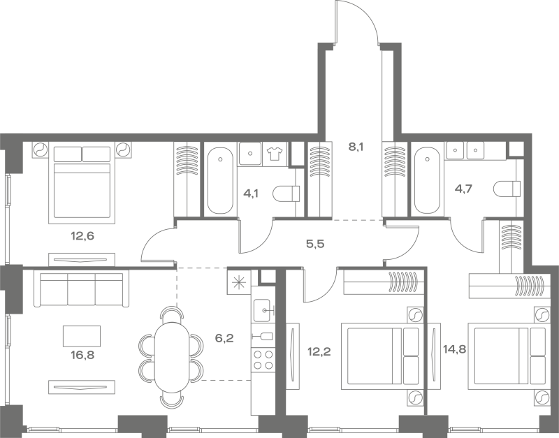 4 ккв (Евро) 85 м²
