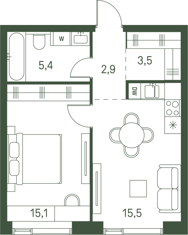 2 ккв (Евро) 42,4 м²