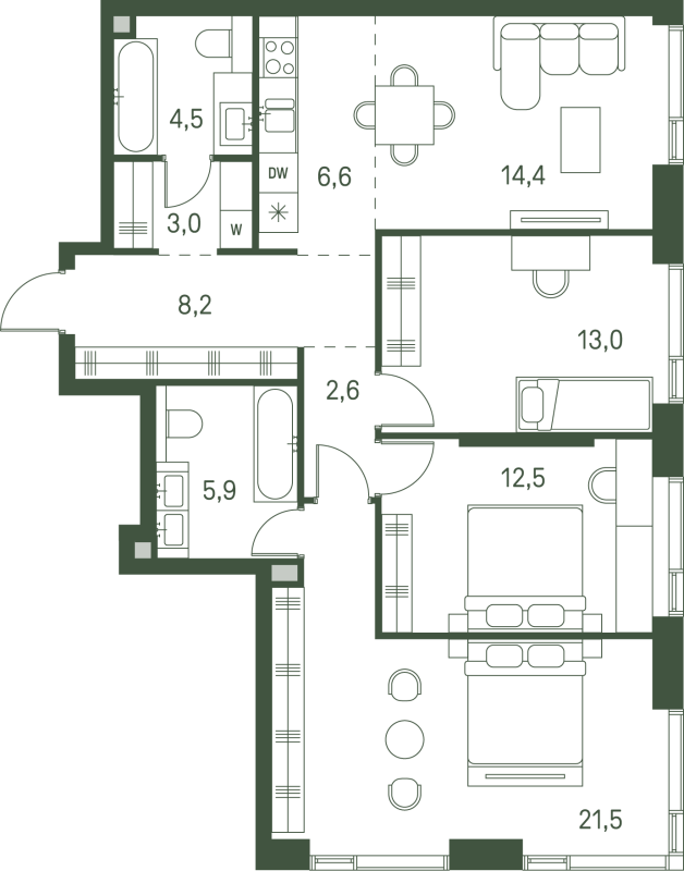 4 ккв (Евро) 92,4 м²