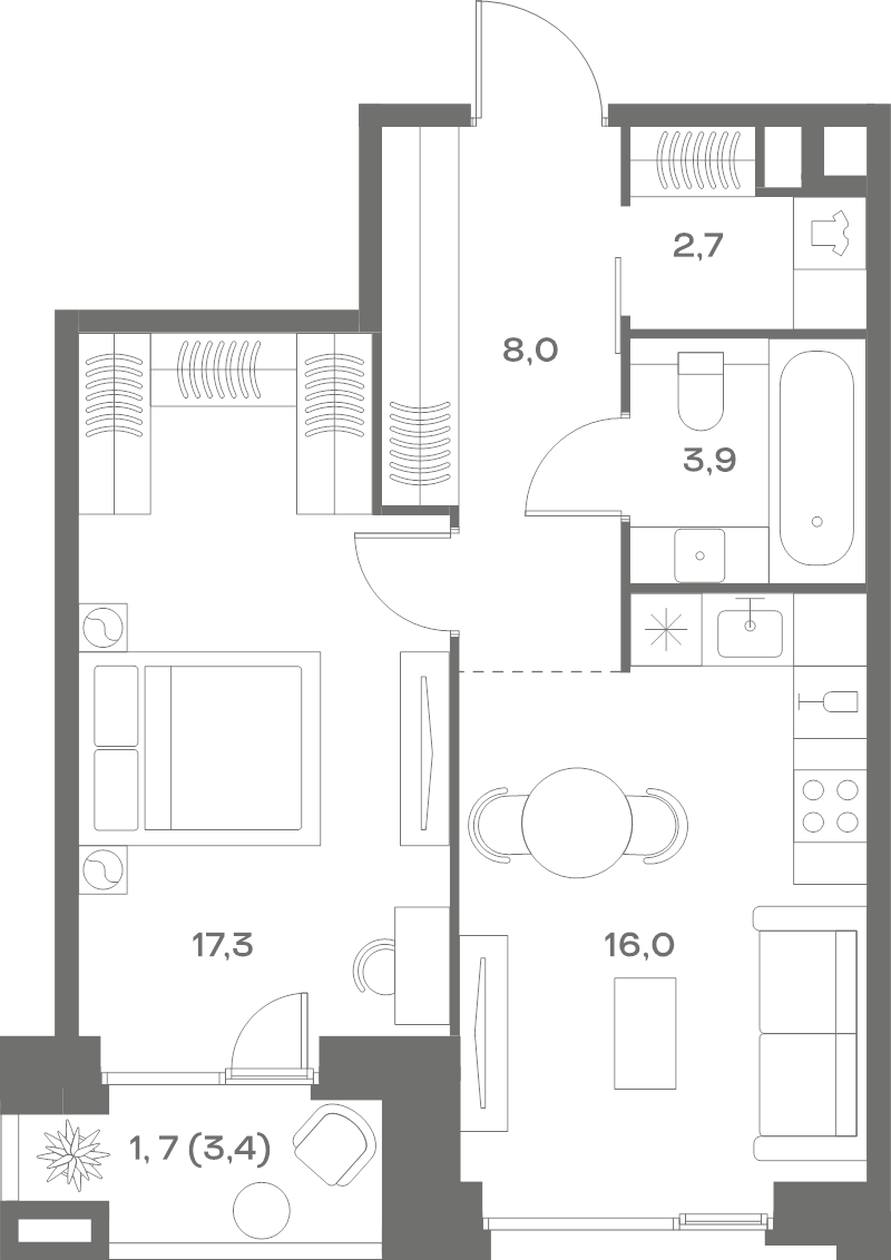 2 ккв (Евро) 49,6 м²