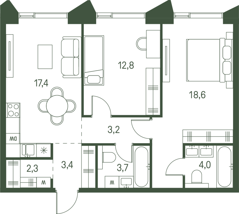3 ккв (Евро) 65,4 м²
