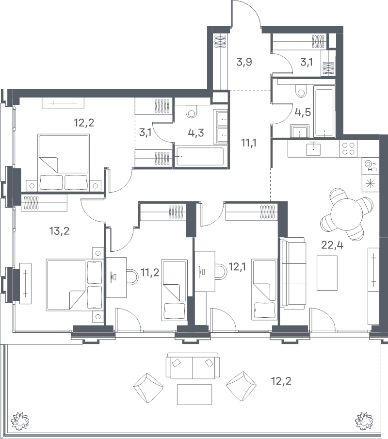 5 ккв (Евро) 113,3 м²